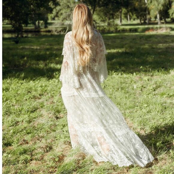 LoveShackFancy Roylan Lace Mesh Maxi Dress White - Picture 9 of 16